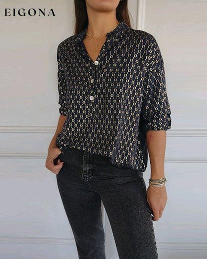 V-neck printed button-up blouse blouses & shirts spring summer