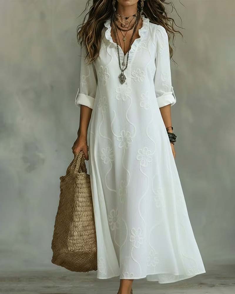 V-Neck A-Line Midi Dress casual dresses spring summer