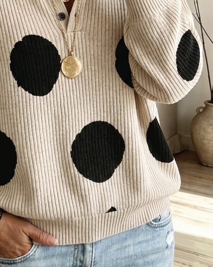 Lapel Button Large Polka Dot Top