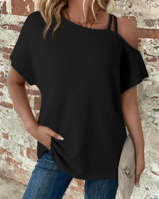 Cold-Shoulder Waffle T-Shirt