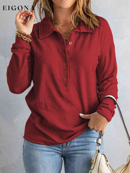 Collared Neck Half Button Top clothes Ship From Overseas Y@S@M