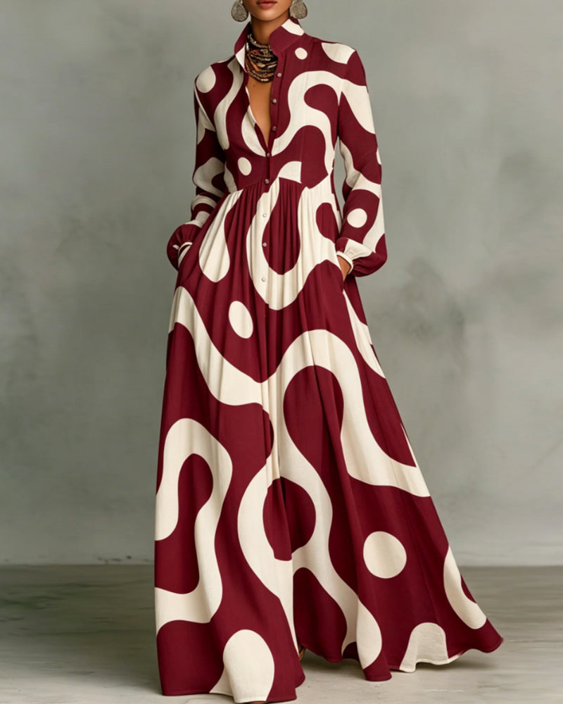 Button Pocket Print Dress
