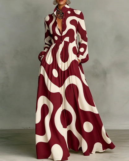 Button Pocket Print Dress