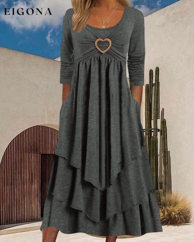 Round Neck Ruffled Midi Dress 2022 f/w 23BF casual dresses Clothes Dresses Spring Summer