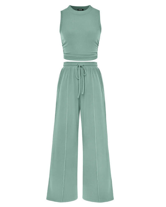 Vest and Elastic-Waist Trousers Set spring summer two-piece sets
