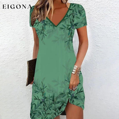 Casual Leaf Print Dress Green best Best Sellings casual dresses clothes Plus Size Sale short dresses Topseller