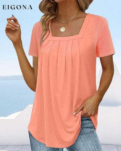 Square neck solid color short sleeve t-shirt 23BF clothes Short Sleeve Tops Summer T-shirts Tops/Blouses