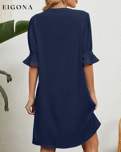 V neck solid color gathered half sleeve dress 23BF Casual Dresses Clothes Dresses Spring Summer