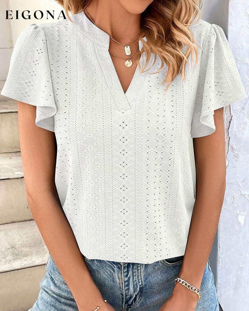 V-neck Ruffle Sleeve T-shirt White 23BF clothes Short Sleeve Tops Spring Summer T-shirts Tops/Blouses