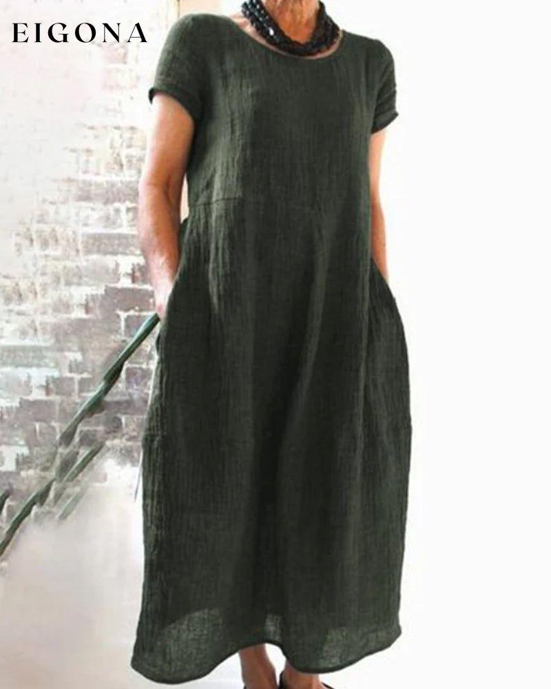 Loose solid color dress Army Green 23BF casual dresses Clothes Cotton and Linen Dresses Spring summer