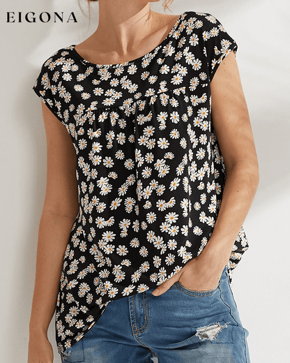 Floral and Polka Dot Print T-shirt Black 23BF clothes Short Sleeve Tops Spring Summer T-shirts Tops/Blouses