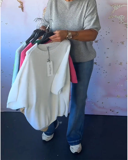 Casual loose solid color round neck pullover