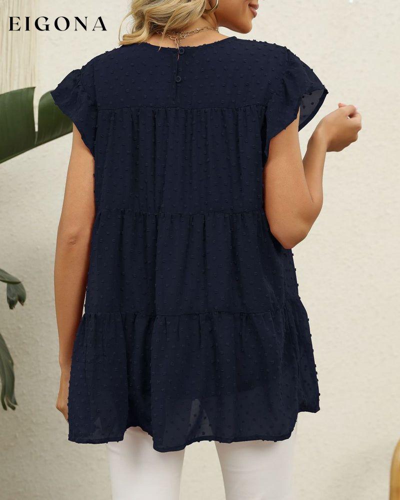 Ruffle Sleeve Blouse in Solid Color 23BF clothes Short Sleeve Tops Spring Summer T-shirts Tops/Blouses