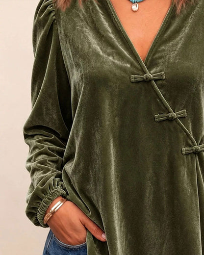 V-Neck Button Front Cross Over Puff Sleeve Blouse 2024 f/w tops