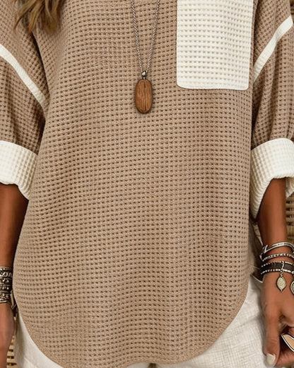 V-Neck Colorblock Loose Top 2024 f/w spring tops
