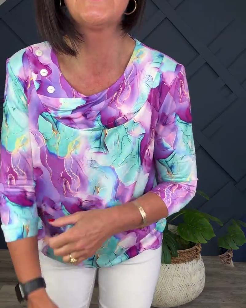 Round neck printed casual blouse 202466 blouses & shirts spring summer