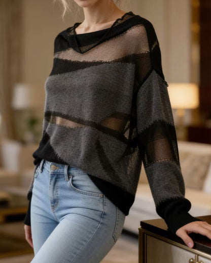 Contrast Color Sheer Long Sleeve Sweater Pullover f/w pullover summer