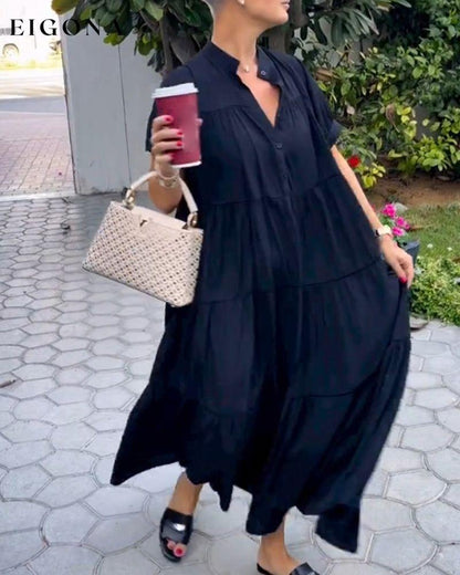 Elegant V Neck Short Sleeve Dress Black 2023 f/w 23BF casual dresses Clothes Dresses spring