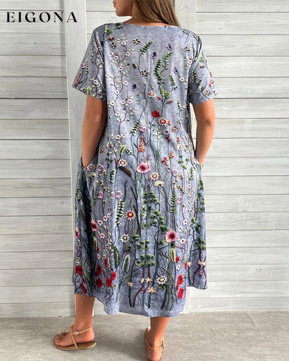 Floral print crew neck pocket dress casual dresses summer