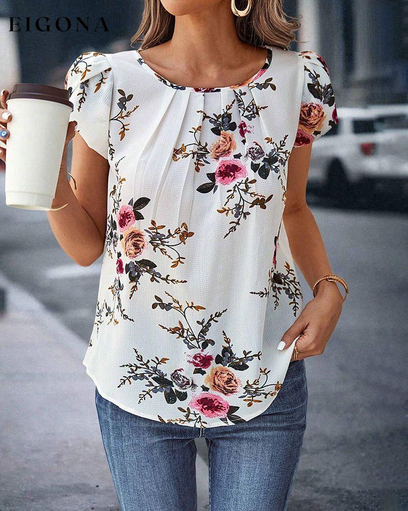 Floral printed pleated T-shirt spring summer t-shirts