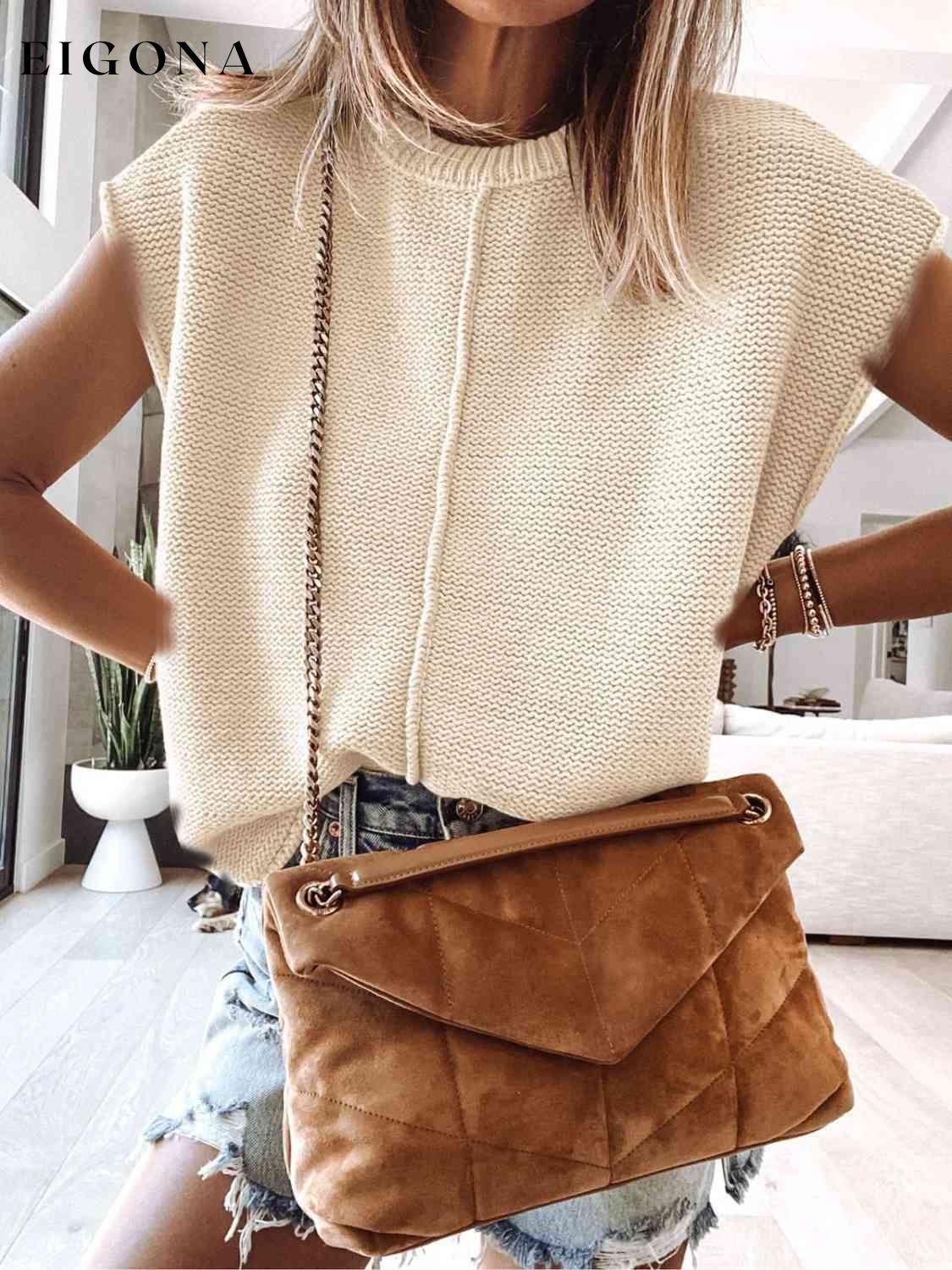 Cap Sleeve Sweater Vest Ivory clothes Ship From Overseas shirt shirts tops Y@L