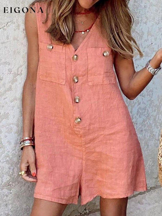 Casual Solid Color Sleeveless Jumpsuit cotton linens jumpsuits