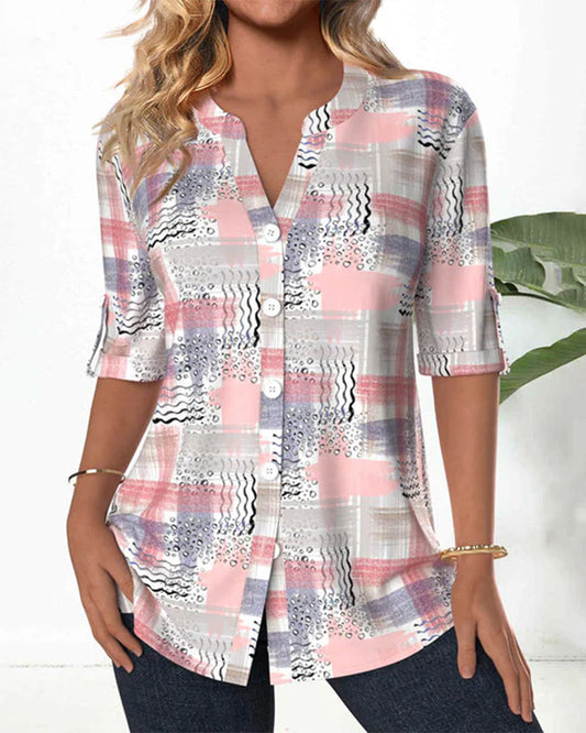 Half-Sleeved Digital Printed Casual Blouse