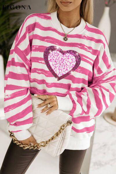 Heart Sequin Striped Dropped Shoulder Sweatshirt Clothes Ship From Overseas Sweater sweaters SYNZ