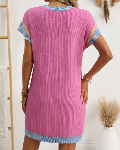 Short Sleeve Pocket Contrast Dress