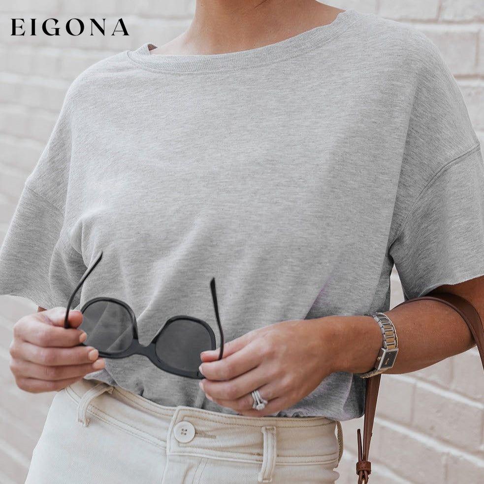 Gray Drop Shoulder Sleeve Oversize Bodysuit clothes DL Exclusive Occasion Daily oversized shirt Print Solid Color Season Summer Style Casual t-shirt top