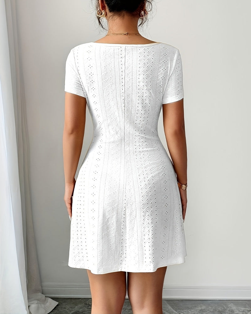 Keyhole Lace-Up Square Neck A-Line Dress