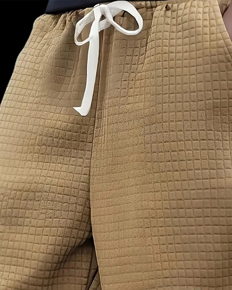 Waffle-Textured Drawstring Shorts