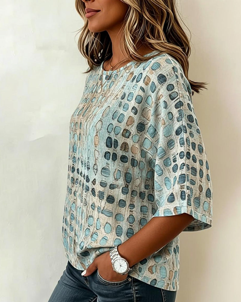 Crewneck Short-Sleeve Polka Dot Blouses