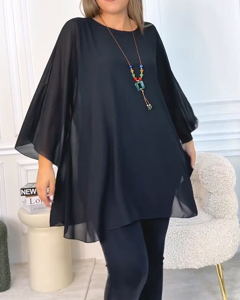 Solid Color Round Neck Loose Top autumn spring top