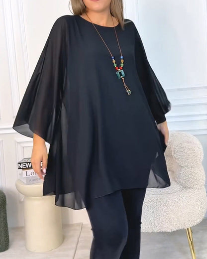 Solid Color Round Neck Loose Top autumn spring top