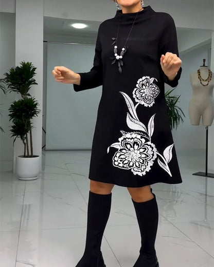 Pullover Long Sleeve Floral Print Dress