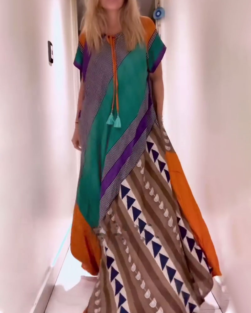 Abito lungo casual retrò con lacci larghi