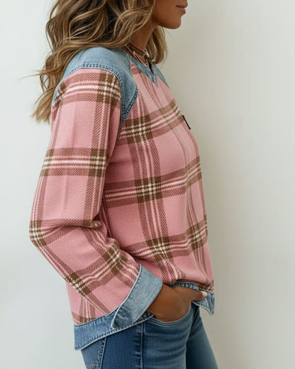 Patchwork Plaid Print Sweatshirt