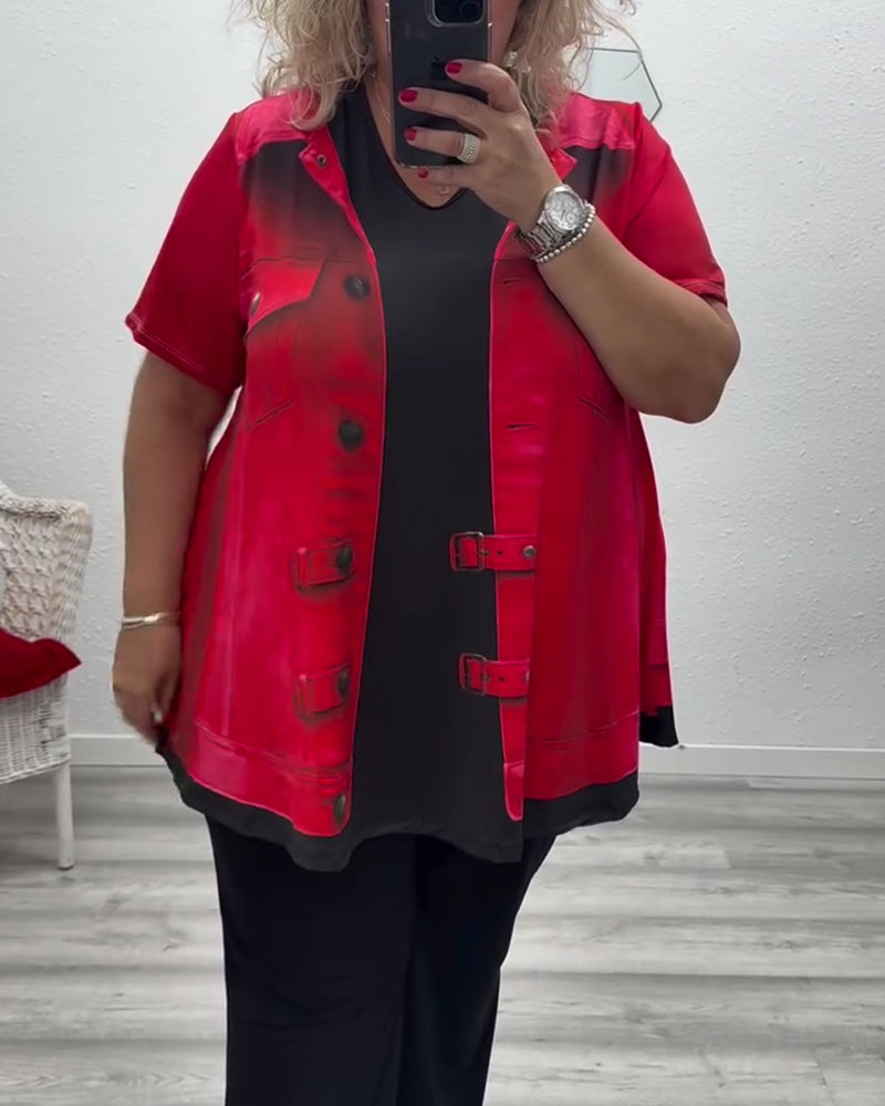 Faux Two-Piece Cargo-Style Spliced Tops