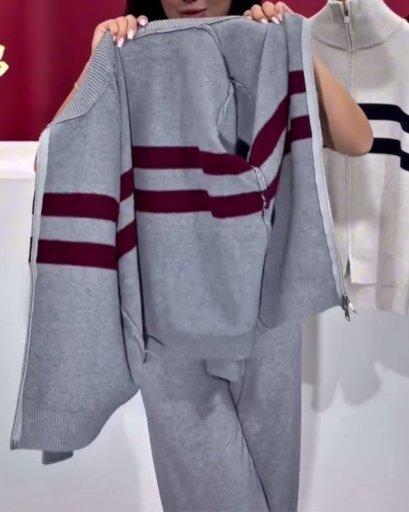 Sporty Striped Polo Cardigan