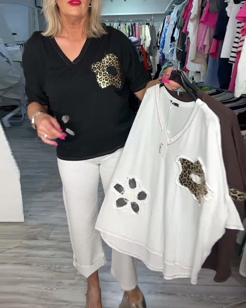 Leopard print V-neck casual top 202466 blouses & shirts summer