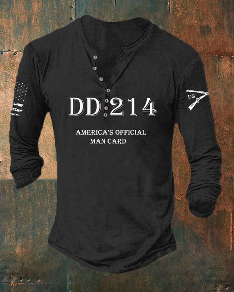 Men's DD214 America's Official Man Card Printed Casual Henley T-Shirt 2024 f/w t-shirts man Veterans Day