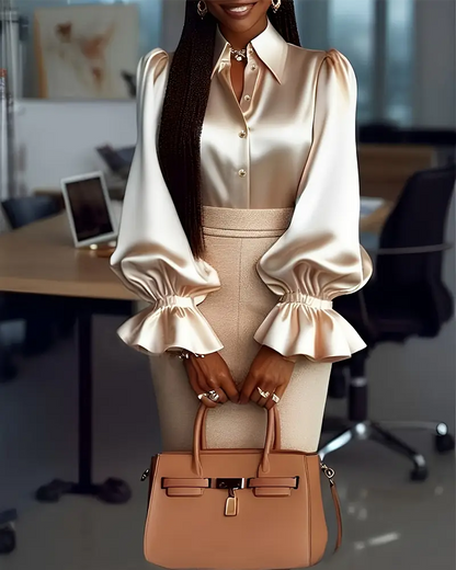 Elegant Satin Flared Sleeve Shirt
