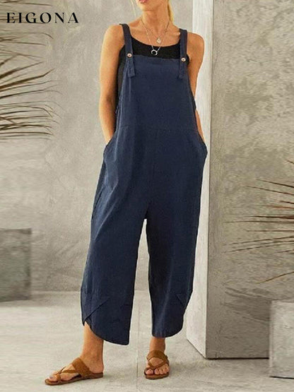 Women's Casual Pure Color Ankle-Length Overalls cotton linens