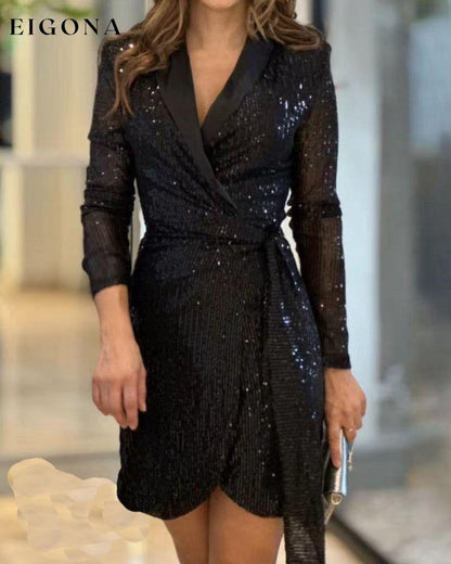 Lapel long sleeve party style dress Black 2023 f/w 23BF casual dresses Clothes Dresses Evening Dresses Party Dresses spring
