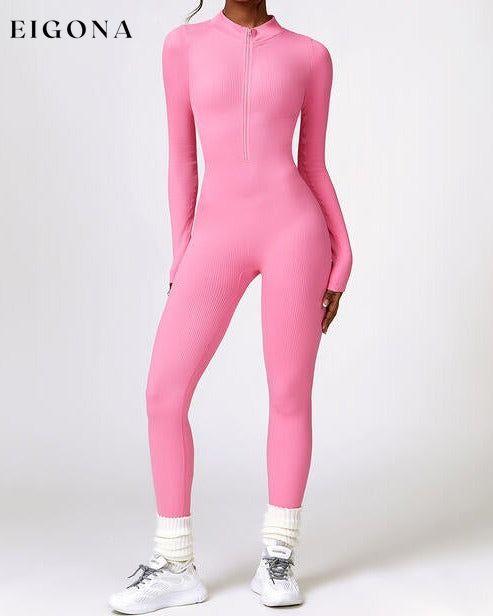 Half Zip Long Sleeve Active Jumpsuit Fuchsia Pink clothes Ship From Overseas Z&C