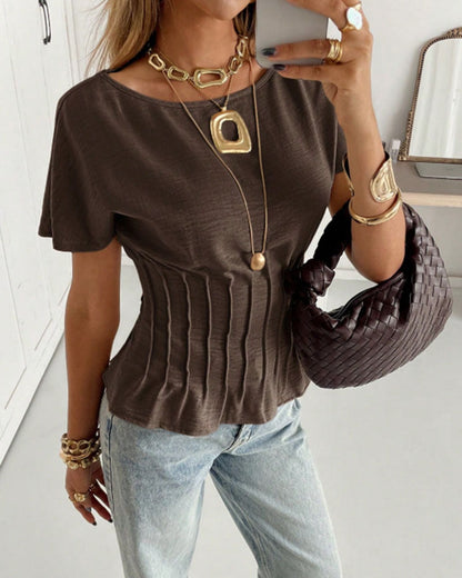Pleated Short Sleeve Blouse