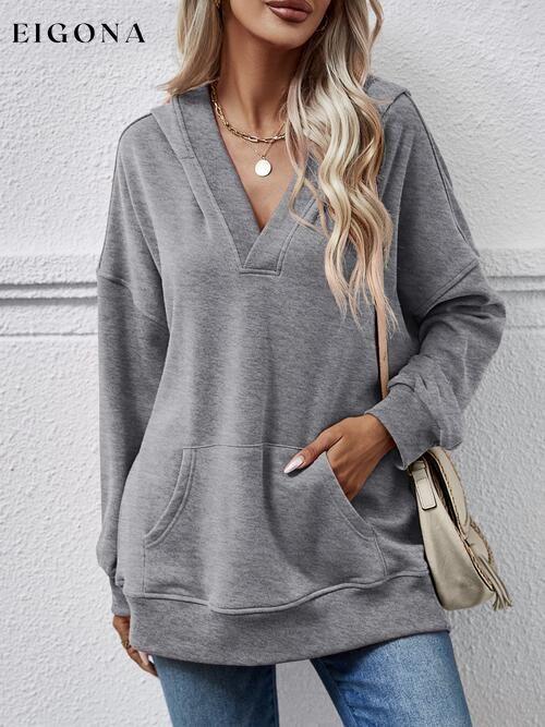 V-Neck Drop Shoulder Long Sleeve Hoodie Charcoal Changeable clothes Ship From Overseas Sweater sweaters
