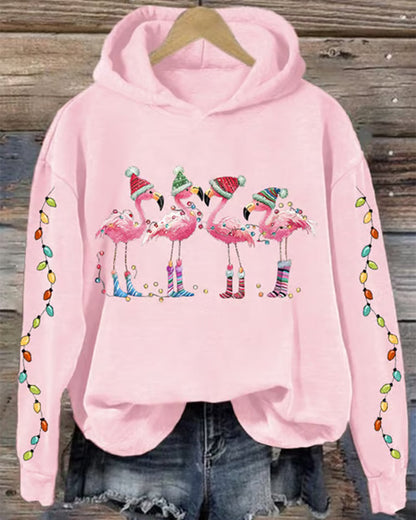 Women's christmas flamingo print hoodie 2024 f/w christmas hoodies