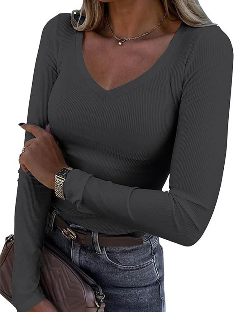V-Neck Slim Long-Sleeved Top